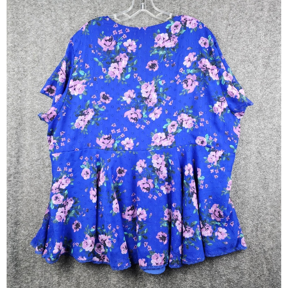 Torrid Floral Peplum Blouse Women 4 Royal Blue Good Lace Trim Clip Dot Chiffon - Picture 2 of 8